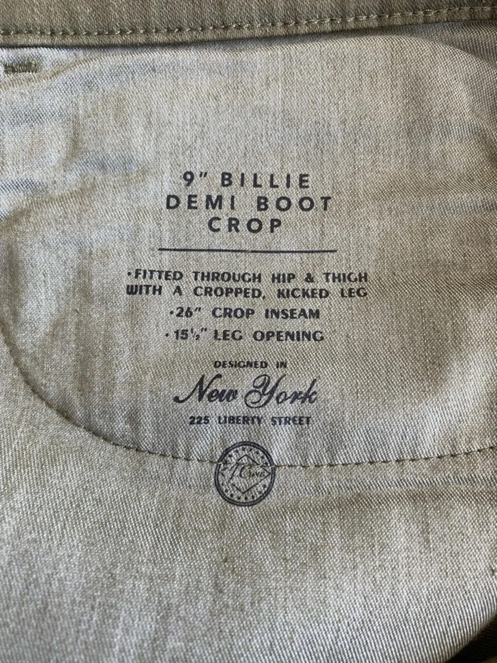 NWT J.Crew 9” Demi Billie Boot Crop Jeans in Olive wash
